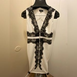 White with Black Lace midi dress mermaid like style  and zipper detail